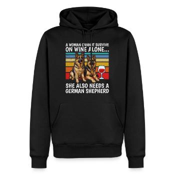 German Shepherd Woman can't Survive with Wine alone - Men’s Premium Organic Hoodie - black - Front - Nico (187cm)