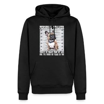 Frenchie PERSONAL STALKER Bouledogue Français - Sweat à capuche Premium bio Homme - noir - Devant - Nico (187cm)