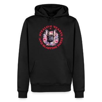 Bouledogue français VOLER DES CŒURS EXPLOSER - Sweat à capuche Premium bio Homme - noir - Devant - Nico (187cm)