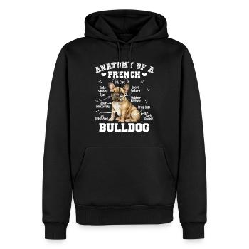 Anatomie d'un BOULEDOGUE FRANÇAIS Funny Frenchie - Sweat à capuche Premium bio Homme - noir - Devant - Nico (187cm)