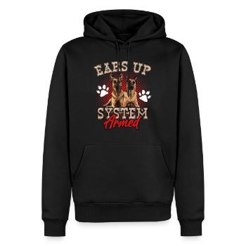 Belgischer Schäferhund EARS UP SYSTEM ARMED Lustig - Männer Premium Bio Hoodie - Schwarz - Vorne - Nico (187cm)