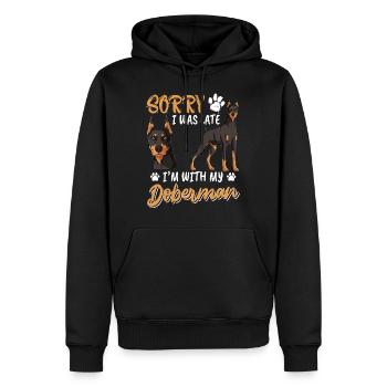 Doberman SPÄT? DER DOBERMAN IST SCHULD Lustiges - Männer Premium Bio Hoodie - Schwarz - Vorne - Nico (187cm)