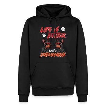 Dobermänner LA VIE EST MEILLEURE AVEC UN DOBERMAN - Sweat à capuche Premium bio Homme - noir - Devant - Nico (187cm)