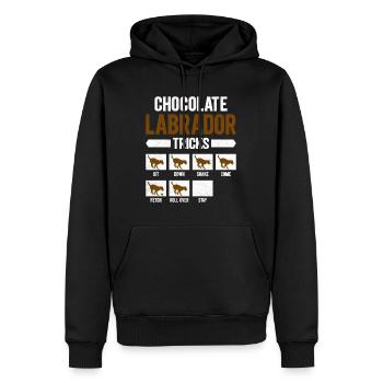 Brauner Labrador CHOCOLATE LABRADOR TRICKS Lustig - Männer Premium Bio Hoodie - Schwarz - Vorne - Nico (187cm)