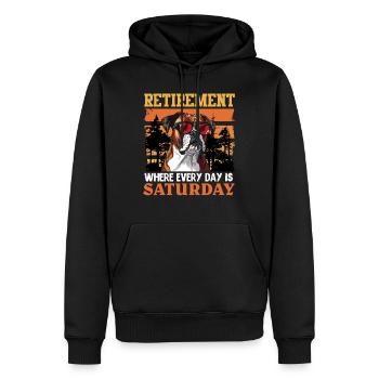 Chien Boxer RETRAITE QUAND CHAQUE JOUR C’EST LE SAMEDI - Sweat à capuche Premium bio Homme - noir - Devant - Nico (187cm)