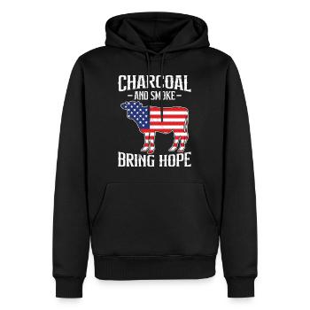 Barbecue USA Le charbon de bois et la fumée apportent de l’espoir - Sweat à capuche Premium bio Homme - noir - Devant - Nico (187cm)