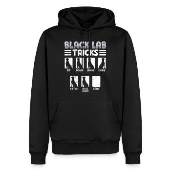 Labrador Drôle BLACK LAB TRICKS Labrador têtu - Sweat à capuche Premium bio Homme - noir - Devant - Nico (187cm)