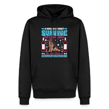 Hundemama WOMAN CANNOT SURVIVE ON WINE Deutscher - Männer Premium Bio Hoodie - Schwarz - Vorne - Nico (187cm)