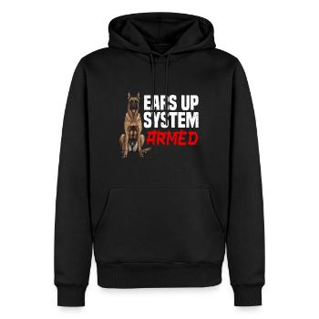 Belgischer Schäferhund EARS UP SYSTEM ARMED - Männer Premium Bio Hoodie - Schwarz - Vorne - Nico (187cm)