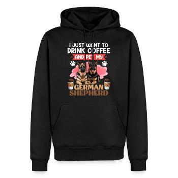 Schäferhund JUST WANT TO DRINK COFFEE AND PET - Männer Premium Bio Hoodie - Schwarz - Vorne - Nico (187cm)