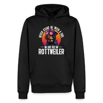 Rottie NE S’INTERPOSE JAMAIS ENTRE UNE FILLE ET ELLE - Sweat à capuche Premium bio Homme - noir - Devant - Nico (187cm)