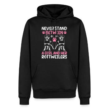 Rottie NE S’INTERPOSE JAMAIS ENTRE UNE FILLE ET ELLE - Sweat à capuche Premium bio Homme - noir - Devant - Nico (187cm)