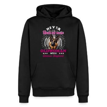 Chien Grand-mère NE SOUS-ESTIMEZ JAMAIS UNE VIEILLE FEMME ALLEMANDE - Sweat à capuche Premium bio Homme - noir - Devant - Nico (187cm)