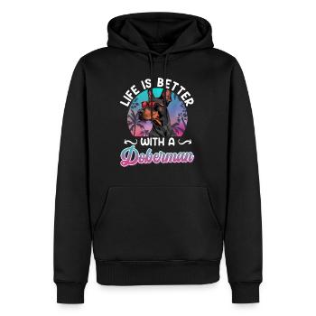 Propriétaire de doberman LA VIE EST MEILLEURE AVEC UN DOBERMAN - Sweat à capuche Premium bio Homme - noir - Devant - Nico (187cm)