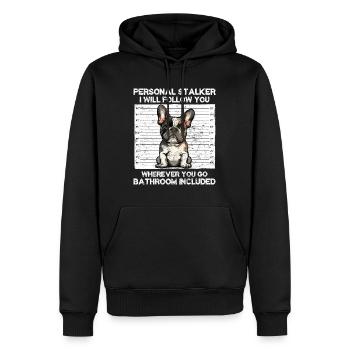 Bouledogue français Drôle PERSONAL STALKER - Sweat à capuche Premium bio Homme - noir - Devant - Nico (187cm)