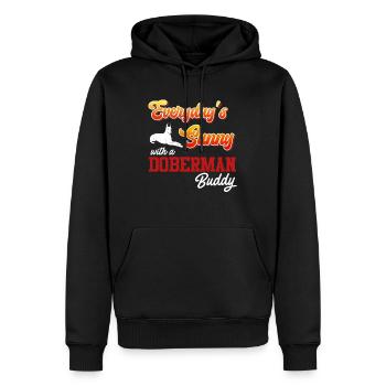 Doberman EVERDAY'S SUNNY WITH A DOBERMAN BUDDY - Männer Premium Bio Hoodie - Schwarz - Vorne - Nico (187cm)