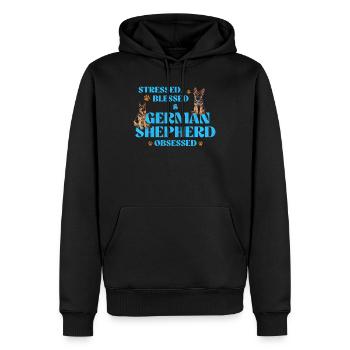 GERMAN SHEPHERD OBSESSED STRESSED Lustig - Männer Premium Bio Hoodie - Schwarz - Vorne - Nico (187cm)