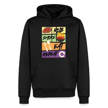 Grillmeister RUB SMOKE EAT REPEAT Mangeur de viande - Sweat à capuche Premium bio Homme - noir - Devant - Nico (187cm)