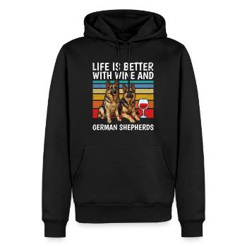 German Shepherd Life is Better with Wine and German - Men’s Premium Organic Hoodie - black - Front - Nico (187cm)
