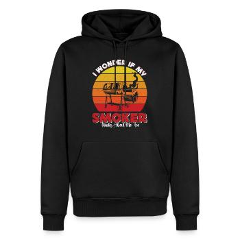 Grillfest I WONDER IF MY SMOKER THINKS ABOUT ME - Männer Premium Bio Hoodie - Schwarz - Vorne - Nico (187cm)
