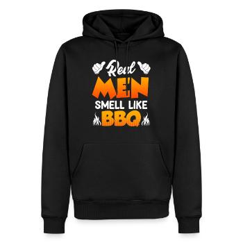 Amateurs de viande LES VRAIS HOMMES SENTENT LE BARBECUE - Sweat à capuche Premium bio Homme - noir - Devant - Nico (187cm)