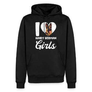 Deutscher Schäferhund I LOVE HAIRY GERMAN GIRLS - Männer Premium Bio Hoodie - Schwarz - Vorne - Nico (187cm)