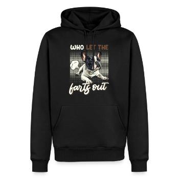 Bouledogue français QUI A LAISSÉ SORTIR LES PETS - Sweat à capuche Premium bio Homme - noir - Devant - Nico (187cm)