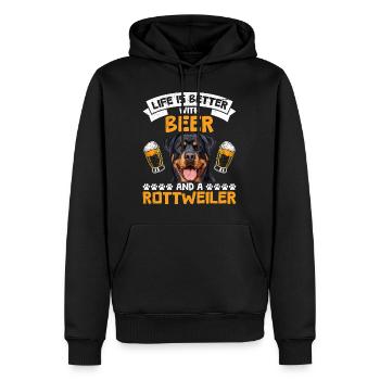 Rottie owner LIFE IS BETTER WITH BEER AND A - Men’s Premium Organic Hoodie - black - Front - Nico (187cm)