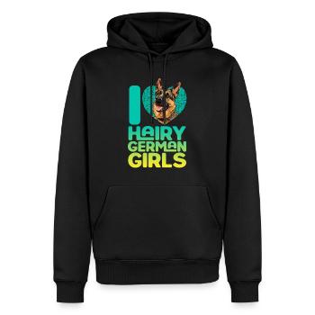 Deutscher Schäferhund I LOVE HAIRY GERMAN GIRLS - Männer Premium Bio Hoodie - Schwarz - Vorne - Nico (187cm)