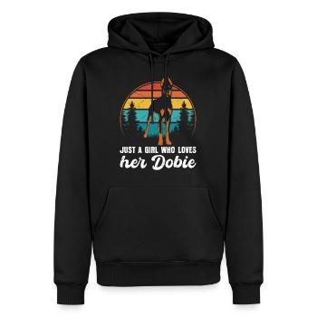 Doberman JUSTE UNE FILLE QUI AIME SON DOBIE - Sweat à capuche Premium bio Homme - noir - Devant - Nico (187cm)