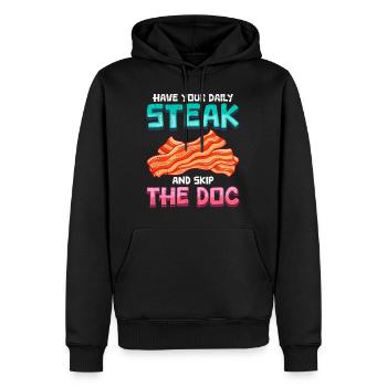 Anti-végétarien Mangez votre steak quotidien Skip the Doc - Sweat à capuche Premium bio Homme - noir - Devant - Nico (187cm)