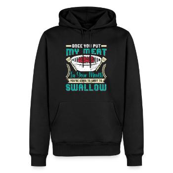 Grillparty UNE FOIS QUE TU AS MIS MA VIANDE DANS TA BOUCHE BBQ - Sweat à capuche Premium bio Homme - noir - Devant - Nico (187cm)