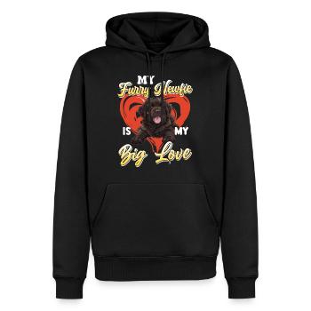 Neufundländer MEIN PELZIGER NEUFUNDLÄNDER LIEBE - Männer Premium Bio Hoodie - Schwarz - Vorne - Nico (187cm)