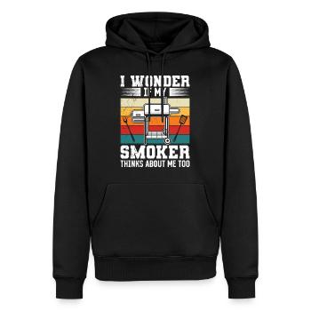 Grillfeier I Wonder if my Smoker Thinks About Me - Männer Premium Bio Hoodie - Schwarz - Vorne - Nico (187cm)