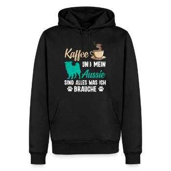 Aussie KAFFEE UND MEIN AUSSIE ALLES WAS ICH BRAUCH - Männer Premium Bio Hoodie - Schwarz - Vorne - Nico (187cm)