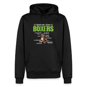 ANATOMIE EINES BOXERS Lustiges Deutscher Boxer - Männer Premium Bio Hoodie - Schwarz - Vorne - Nico (187cm)