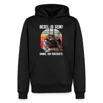 Maine Coon Katze GESELLIG SEIN? DANKE. VERZICHTE - Männer Premium Bio Hoodie - Schwarz - Vorne - Nico (187cm)