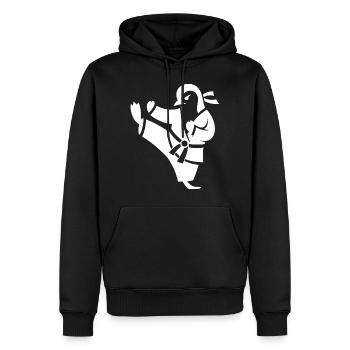 Silhouette d’arts martiaux de karaté pingouin - Sweat à capuche Premium bio Homme - noir - Devant - Nico (187cm)