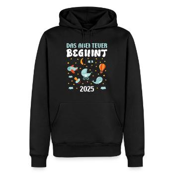 Werdende Mama DAS ABENTEUER BEGINNT 2025 ZUKÜNFTIG - Männer Premium Bio Hoodie - Schwarz - Vorne - Nico (187cm)