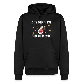 Werdende Mütter DAS GLÜCK IST AUF DEM WEG - Männer Premium Bio Hoodie - Schwarz - Vorne - Nico (187cm)