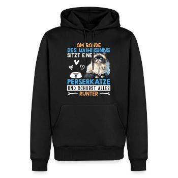 UN CHAT PERSAN AU BORD DE LA FOLIE - Sweat à capuche Premium bio Homme - noir - Devant - Nico (187cm)