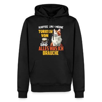 Chat Papa LE CAFÉ ET MA CAMIONNETTE TURQUE SONT TOUT - Sweat à capuche Premium bio Homme - noir - Devant - Nico (187cm)