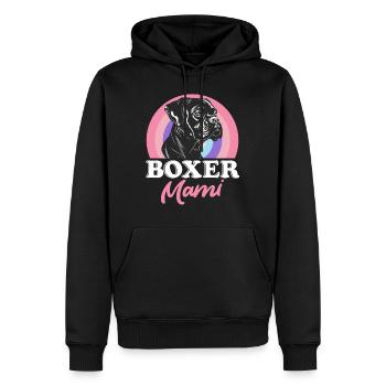 BOXER MAMI Propriétaire d’un chien boxer allemand - Sweat à capuche Premium bio Homme - noir - Devant - Nico (187cm)