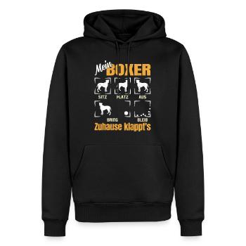 Boxer allemand MON BOXER À LA MAISON S’ENTRAÎNE DRÔLE - Sweat à capuche Premium bio Homme - noir - Devant - Nico (187cm)