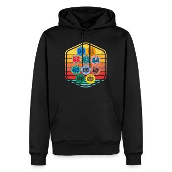 Vignettes Automobiles Années 80 Vintage Souvenir - Sweat à capuche Premium bio Homme - noir - Devant - Nico (187cm)