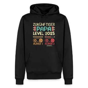 FUTURE PAPA NIVEAU 2025 Vintage Player Papa - Sweat à capuche Premium bio Homme - noir - Devant - Nico (187cm)