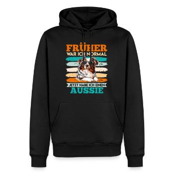 Aussie FRÜHER WAR ICH NORMAL HABE JETZT EINEN - Männer Premium Bio Hoodie - Schwarz - Vorne - Nico (187cm)