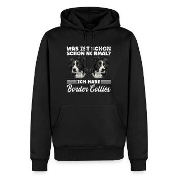 Border Collie WAS IST SCHON NORMAL? HABE BORDER - Männer Premium Bio Hoodie - Schwarz - Vorne - Nico (187cm)