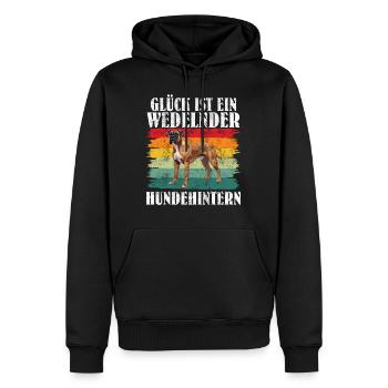 Boxer LE BONHEUR EST LE CUL D’UN CHIEN QUI REMUE - Sweat à capuche Premium bio Homme - noir - Devant - Nico (187cm)