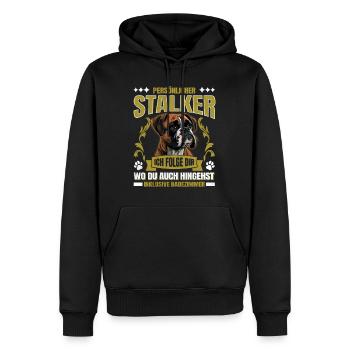 Boxer allemand PERSONAL STALKER Boxer drôle - Sweat à capuche Premium bio Homme - noir - Devant - Nico (187cm)